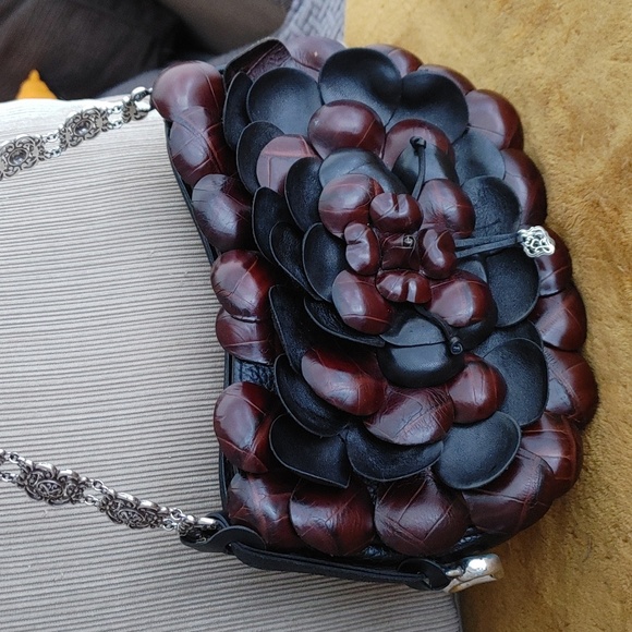 Brighton Handbags - BRIGHTON Rosalie Leather petals and burgundy & black shoulder bag purse rare